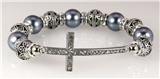 4031289 Stunning Silver Plated Beaded Cross Bracelet CZ Diamonds Stretch Chri...