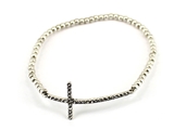 4031290 Petite Inexpensive Simple Beaded Stretch Bracelet With CZ Stone Cross...