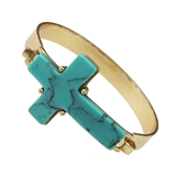 4031296 Hammered Silver Turquoise Cross Bracelet Christian Religious Jesus Sc...