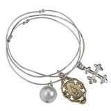 4031318 3 Piece Bangle Set Christian Cross Saint Charm Designer Religious Fas...