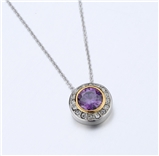 4031351 Designer Inspired Amethyst Purple Pendant Necklace 2 Tone With Chain