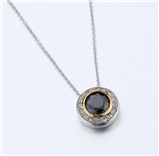 4031354 Designer Inspired Black Onyx CZ Pendant Necklace 2 Tone With Chain