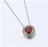 4031355 Designer Inspired Ruby Red CZ Pendant Necklace 2 Tone With Chain