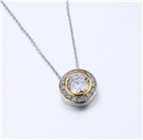 4031357 Designer Inspired Clear CZ Diamond Pendant Necklace 2 Tone With Chain