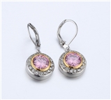 4031365 Designer Inspired Pink Tourmaline CZ Earrings 2 Tone