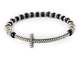 4031425 Beaded Cross Stretch Bracelet Black Beads Rhinestones Christian Fashion