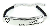 4031473 Faith Hope Love Bracelet Combinination Bar & Faux Leather Braid 1st C...