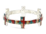 4031482 Repeating Plaid Cross Stretch Bracelet Christian Crosses Flannel Desi...
