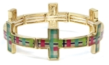 4031484 Repeating Plaid Cross Stretch Bracelet Christian Crosses Flannel Desi...