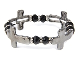 4031495 Repeating Crosses & Beaded Stretch Bracelet Christian Religous Inspir...