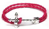4031497 Pink Braided Faux Leather Cross Bracelet Christian Fashion Jewelry
