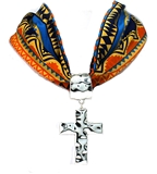 4031514 Scarf Style Cross Necklace Orange Design Fabric Material Fashion