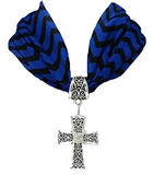 4031515 Scarf Style Cross Necklace Blue & Black Chevron Design Fabric Materia...