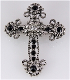 6030109 Beautiful Ornate Detailed Silver with Black Onyx Cross Lapel Pin Brooch