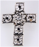 6030110 Beautiful Ornate Detailed Silver with Black Lacquer Cross Lapel Pin B...