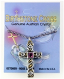 6030135 Christian Cross Necklace Two Tone Silver Gold Birthstone Austrian Cry...