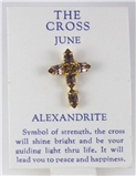 6030256 June Rhinestone Birthstone Cross Lapel Pin Christian Tie Tack Brooch