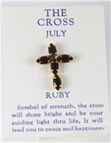 6030257 July Rhinestone Birthstone Cross Lapel Pin Christian Tie Tack Brooch