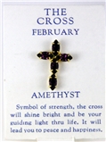 6030261 February Rhinestone Birthstone Cross Lapel Pin Christian Tie Tack Brooch