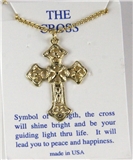 6030298 Cross Necklace Polished Gold Tone 18 Inch Matching Chain Christian Gi...