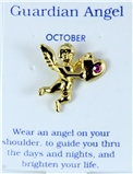 6030452 October Birthstone Angel & Heart Lapel Pin Brooch Tie Tack Cupid Love...