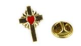 6030465 Cross Lapel Pin Tie Tack Red Sacred Heart Christian Service Award
