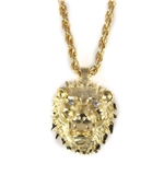 6030470 Lion's Head Necklace Polished Gold Tone Bling Lion