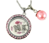 7030060a MK Floating Charm Necklace with Pink Rhinestones