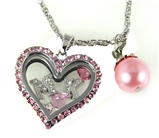 7030061a MK Floating Charm Necklace with Pink Rhinestones