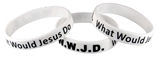 8050001 Set of 3 Adult White Band With Black Print WWJD What Would Jesus Do Silicone B...