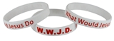 8050002 Set of 3 Adult White Band With Red Print WWJD What Would Jesus Do Silicone Ban...