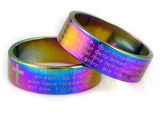 S17 Rainbow Multi Color Stainless Steel Our Father Prayer Ring Cross Christian Bible