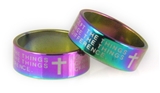 S20 Rainbow Multi Color Serenity Prayer Stainless Steel Ring Jesus Christ AA 12 Step