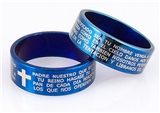 S22 Blue Spanish Our Father Lord's Prayer Padre Nuestro Stainless Steel Ring Jesus Christ