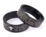 S23 Black Spanish Our Father Lord's Prayer Padre Nuestro Stainless Steel Ring Jesus Christ