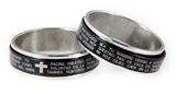S32 Black Spinner Ring Spanish Our Father Nuestro Padre Prayer Ring 