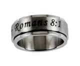 S44 Romans 8:1 Stainless Steel Spinner Band Ring No Condemnation Scripture Christian Religious 