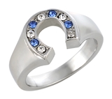 TqwSH068BNNH Ladies Horseshoe Blue and Clear CZ Diamond Fashion Ring